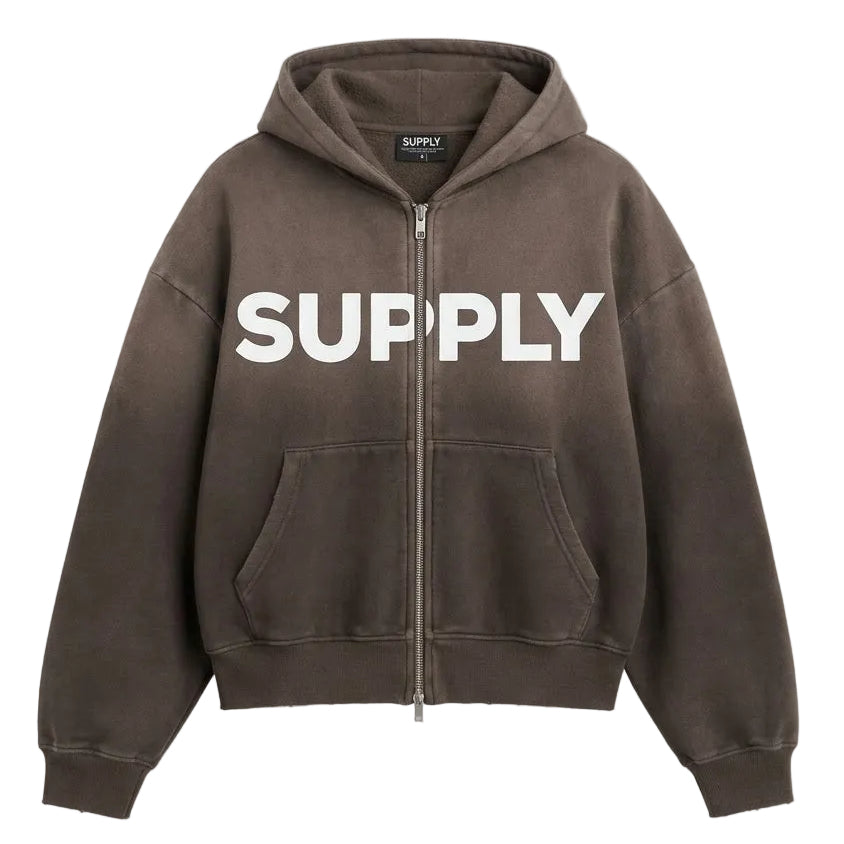 Faded Brown OG Supply Zip-Up Hoodie